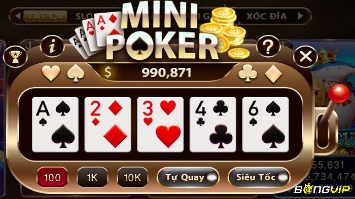 Mini Poker - trò chơi quay hũ kết hợp Poker và Slot Machine - mang đến sự thú vị, giải trí cao và cơ hội giành những giải thưởng hấp dẫn