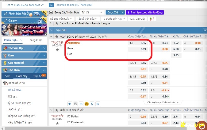 Xét kèo 1 hòa trận đấu diễn ra giữa Argentina vs Peru